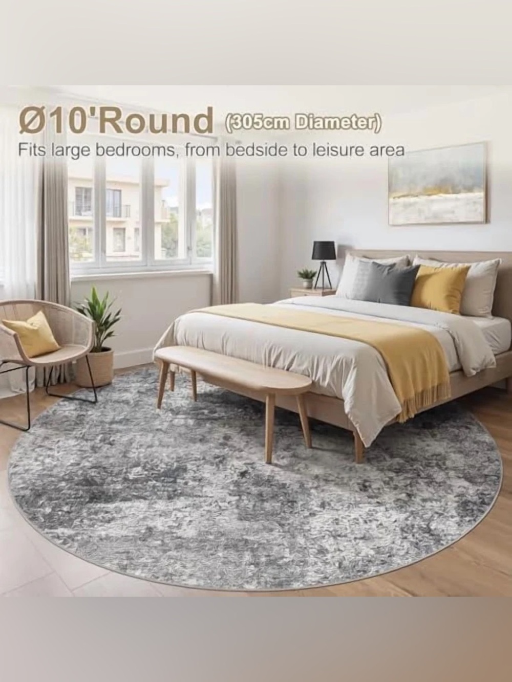 10ft Round Area Rug Living Room Rug Large Soft Indoor Neutral Modern Abstract